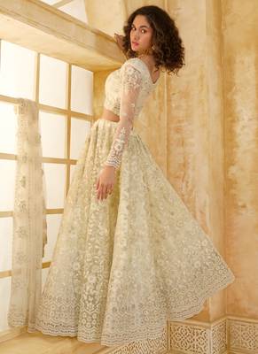 off white net thread work wedding lehenga 3