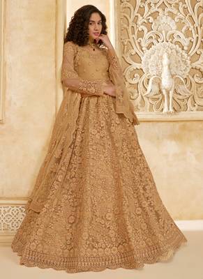 beige net thread work wedding lehenga 2