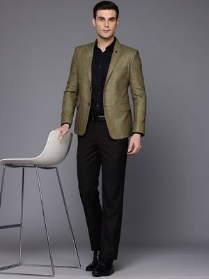single-breasted slim-fit green blazer with red checks 6