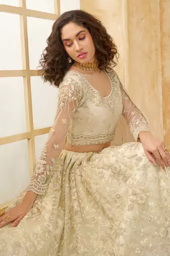 off white net thread work wedding lehenga