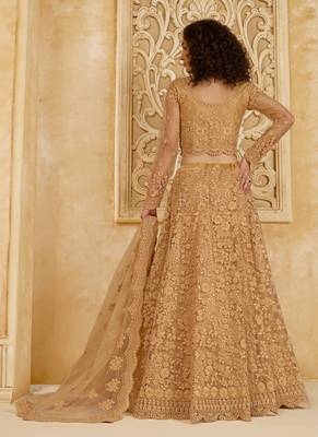 beige net thread work wedding lehenga 3