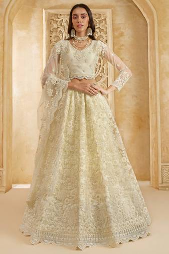 off white net thread work wedding lehenga