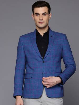 single-breasted slim-fit blue blazer with pink checks 1
