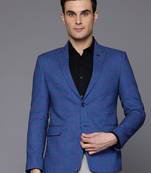 single-breasted slim-fit blue blazer with pink checks