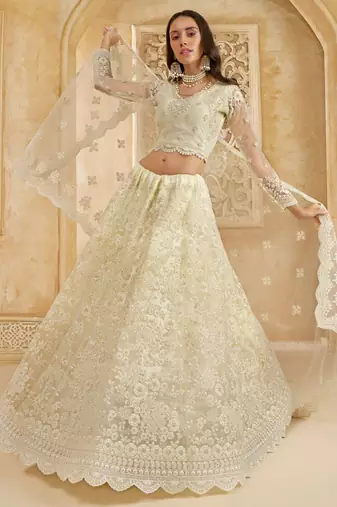 off white net thread work wedding lehenga