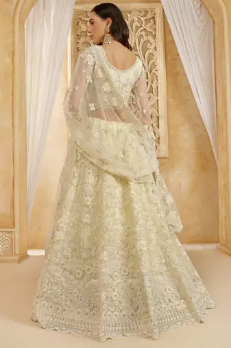 off white net thread work wedding lehenga