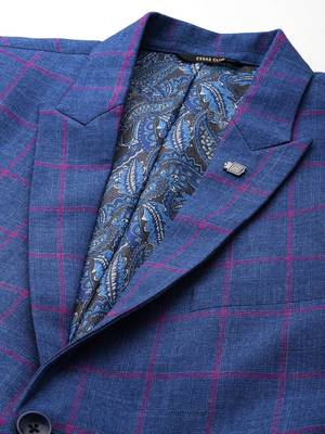 single-breasted slim-fit blue blazer with pink checks 2