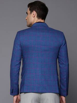 single-breasted slim-fit blue blazer with pink checks 4