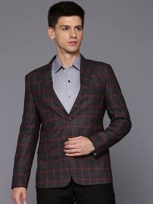 single-breasted slim-fit black blazer with red checks 1