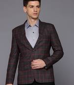 single-breasted slim-fit black blazer with red checks