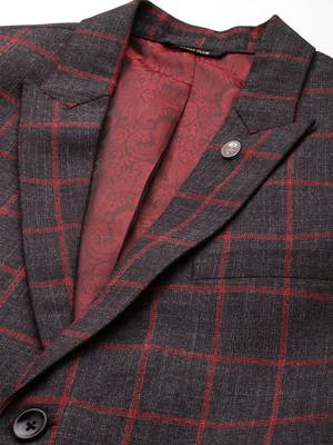 single-breasted slim-fit black blazer with red checks 2