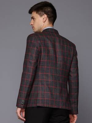single-breasted slim-fit black blazer with red checks 4