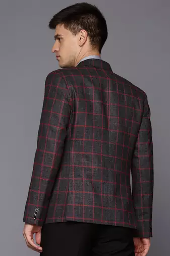 single-breasted slim-fit black blazer with red checks