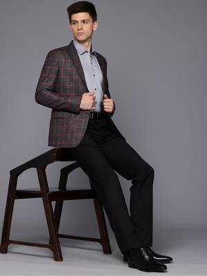 single-breasted slim-fit black blazer with red checks 5