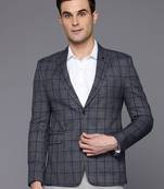 Men's single-breasted slim-fit grey blazer with blue checks