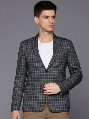 single-breasted slim-fit Grey blazer with brown checks 1