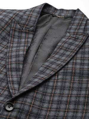 single-breasted slim-fit Grey blazer with brown checks 2