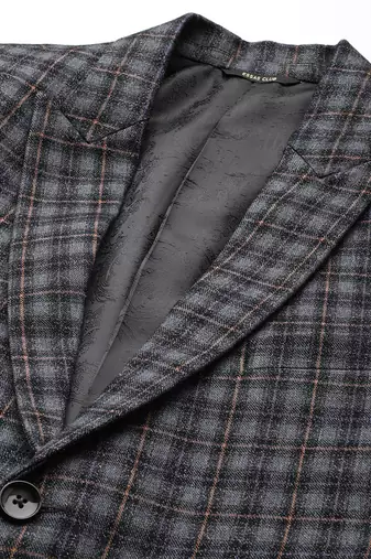 single-breasted slim-fit Grey blazer with brown checks