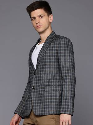 single-breasted slim-fit Grey blazer with brown checks 3