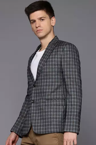 single-breasted slim-fit Grey blazer with brown checks