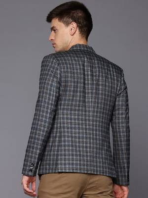 single-breasted slim-fit Grey blazer with brown checks 4