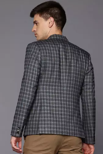 single-breasted slim-fit Grey blazer with brown checks