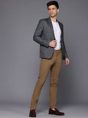 single-breasted slim-fit Grey blazer with brown checks 5