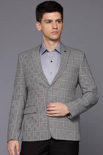 Men's single-breasted slim-fit cream blazer with three-tone english checks