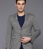 Men's single-breasted slim-fit grey blazer with white and lavender checks