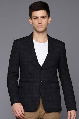 Men's single-breasted slim-fit space grey blazer with brown checks