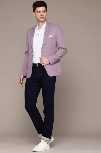 single-breasted slim-fit lavender formal blazer with floating canvas technology