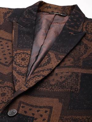 knitted single-breasted slim-fit tan abstract print blazer 2