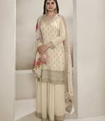 Cream colour chinon silk embroidered sharara suit with dupatta