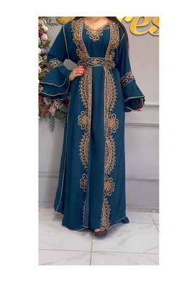 Turquoise Inner Jacket Kaftan Handcrafted Zari Stone Bedded work Stitched Party Wedding Dresses 1