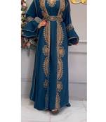 Turquoise Inner Jacket Kaftan Handcrafted Zari Stone Bedded work Stitched Party Wedding Dresses