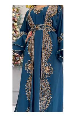 Turquoise Inner Jacket Kaftan Handcrafted Zari Stone Bedded work Stitched Party Wedding Dresses 2