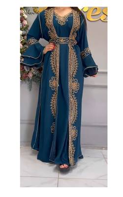 Turquoise Inner Jacket Kaftan Handcrafted Zari Stone Bedded work Stitched Party Wedding Dresses 3