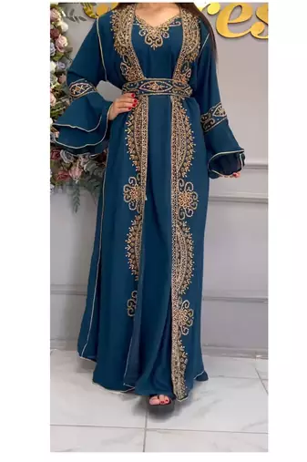 Turquoise Inner Jacket Kaftan Handcrafted Zari Stone Bedded work Stitched Party Wedding Dresses