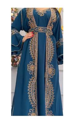 Turquoise Inner Jacket Kaftan Handcrafted Zari Stone Bedded work Stitched Party Wedding Dresses 4
