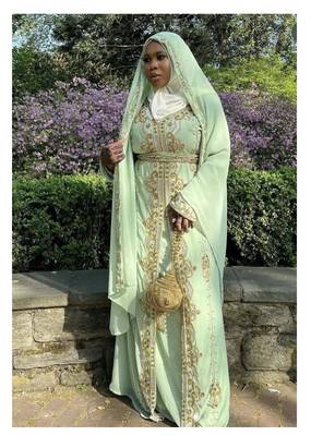Elegant Mint Green Kaftan Gown with Gold Zari & Stone Work | Modest Everyday Style 1