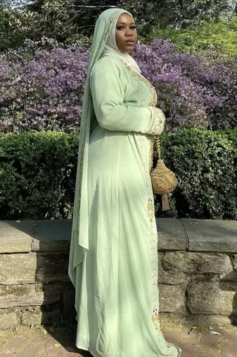 Elegant Mint Green Kaftan Gown with Gold Zari & Stone Work | Modest Everyday Style