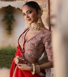Laal Surakh Saree in Red Organza with Marodi Handwork