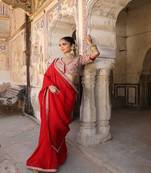 Laal Surakh Saree in Red Organza with Marodi Handwork
