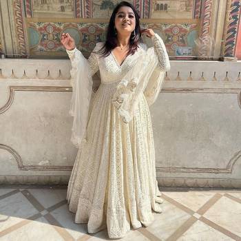Off white Luckhnowi Sequins Work PARTY WEAR SUIT SET 2