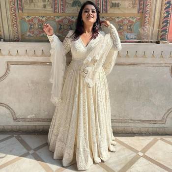 Off white Luckhnowi Sequins Work PARTY WEAR SUIT SET 4