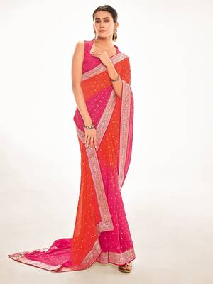 Fancy georgette foil printed and jacquard lace border saree 1