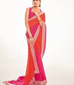 Fancy georgette foil printed and jacquard lace border saree