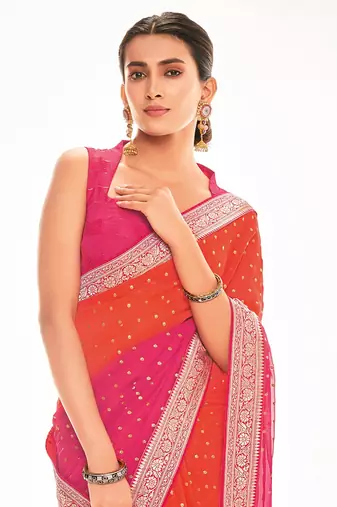 Fancy georgette foil printed and jacquard lace border saree
