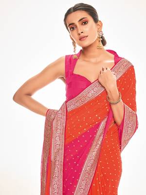 Fancy georgette foil printed and jacquard lace border saree 3