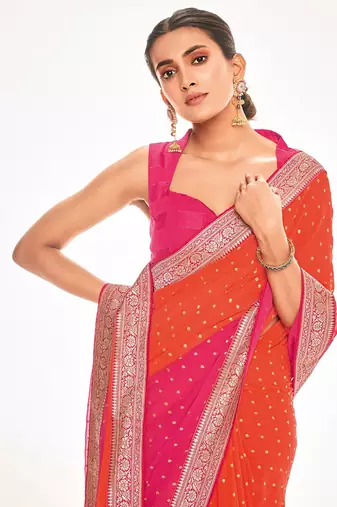Fancy georgette foil printed and jacquard lace border saree